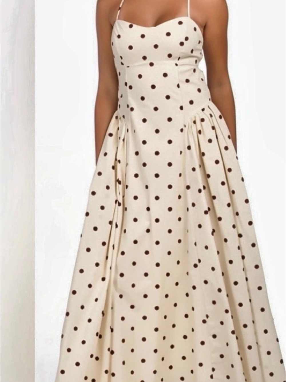 Camila Coelho Polka Dot Maxi Dress in Cream & Brown Size Medium NWT